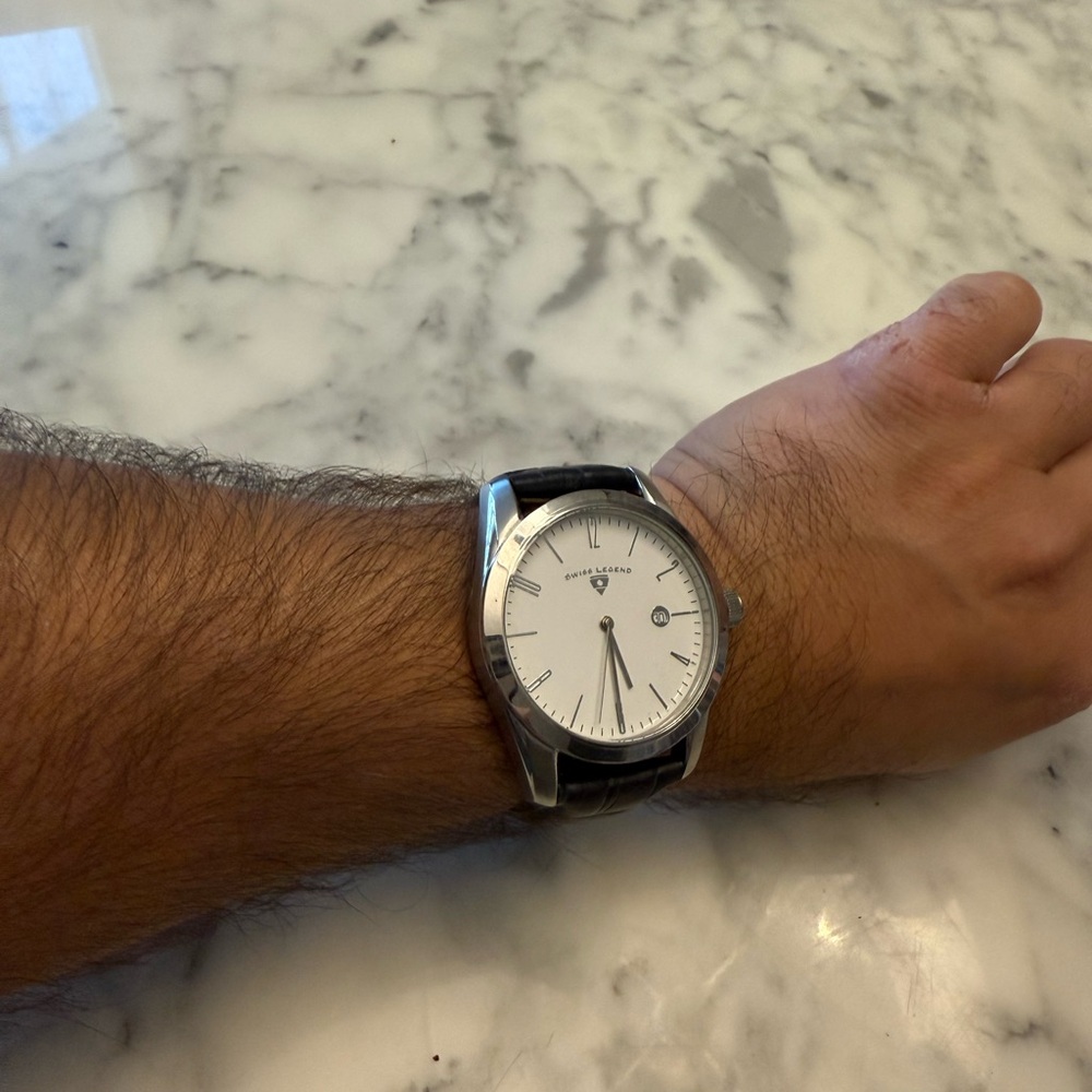 Swiss Legend Silver Watch with Black Strap
